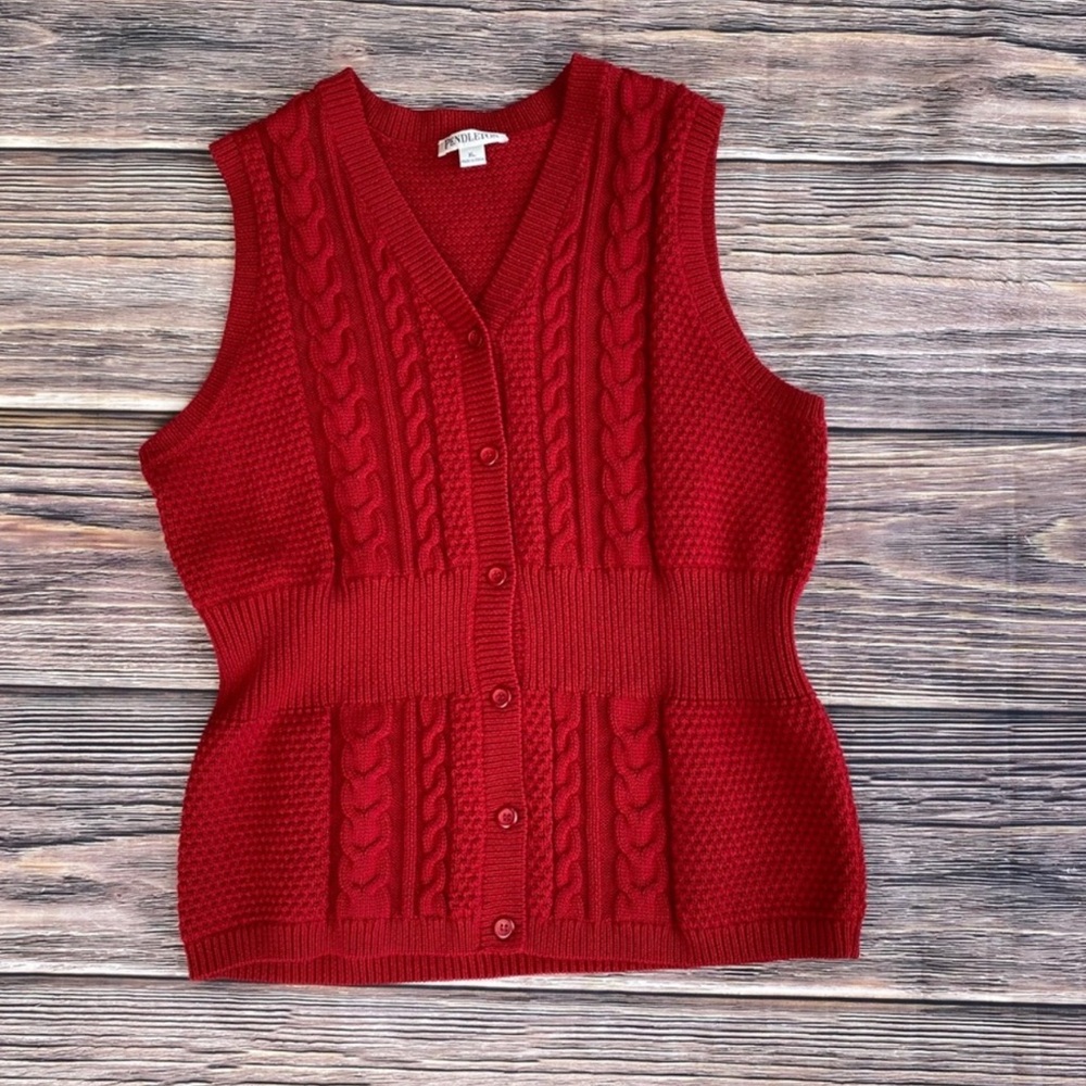 Vintage Pendleton Red Cable Knit Button Front Swe… - image 5